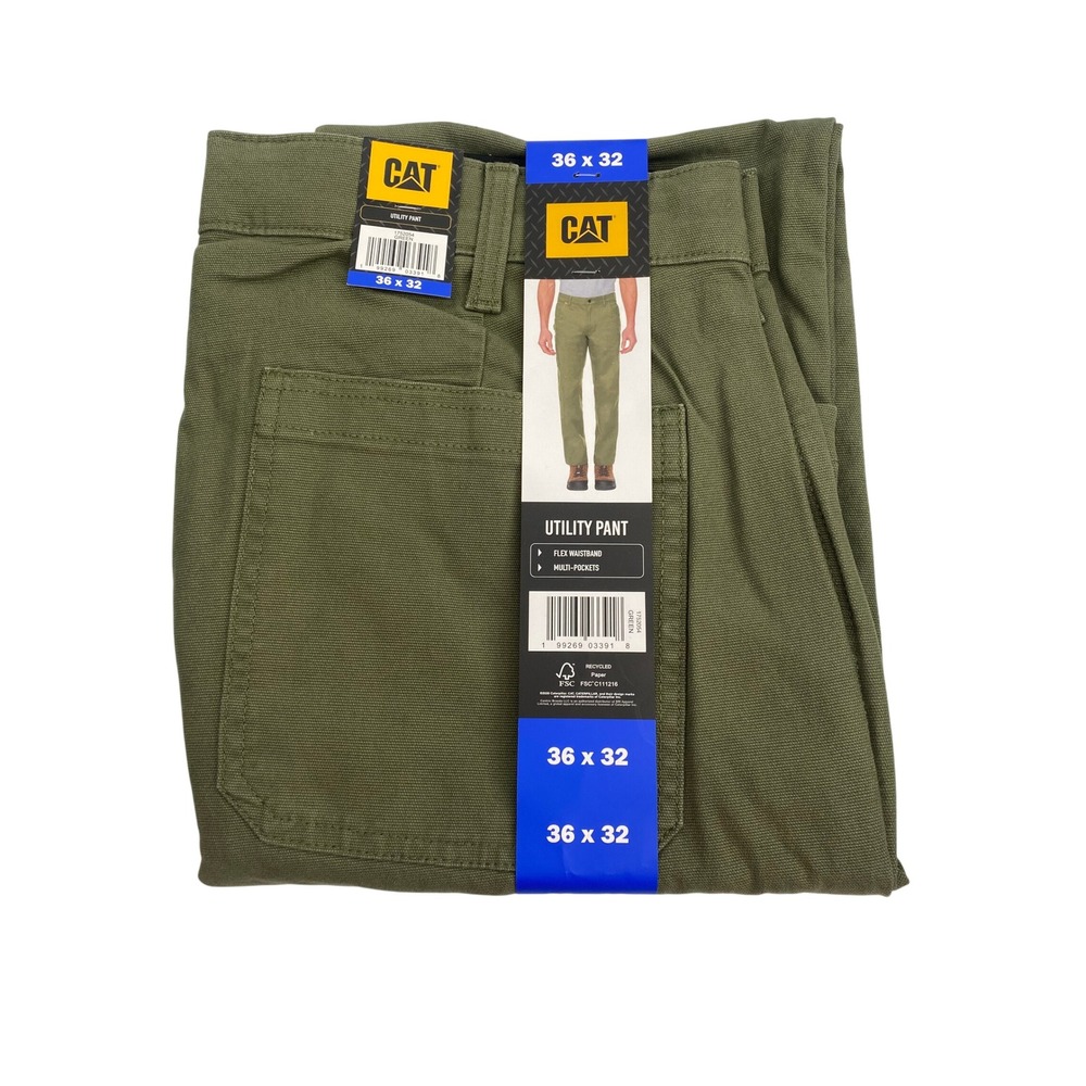 Caterpillar Utility Canvas Pants Mens 36 x 32 Green New Flex Waistband Workwear